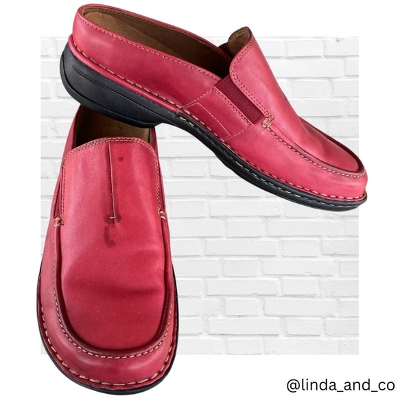 Rockport Red Leather Mules Slip On Clogs Genuine Leather Loafer Vintage Women’s - Picture 1 of 8